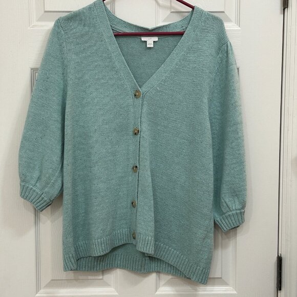 J. Jill Aqua Button Front Cardigan Sweater Women’s Size Large - Picture 1 of 4